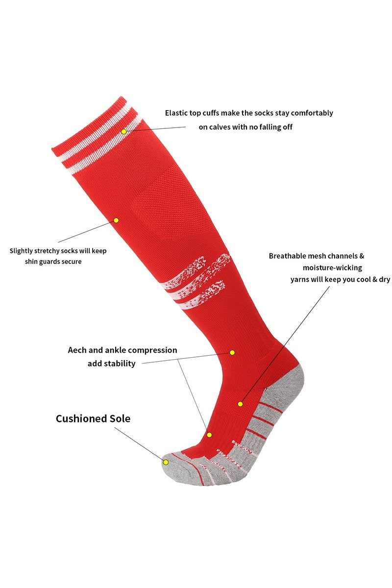 SKY WING Soccer Socks, Sport Knee High Socks Calf Compression Athletic Socks for Mens and Women Running&Training Football Thickening Keep Warm Sock-Red-4 Pair - Image 3