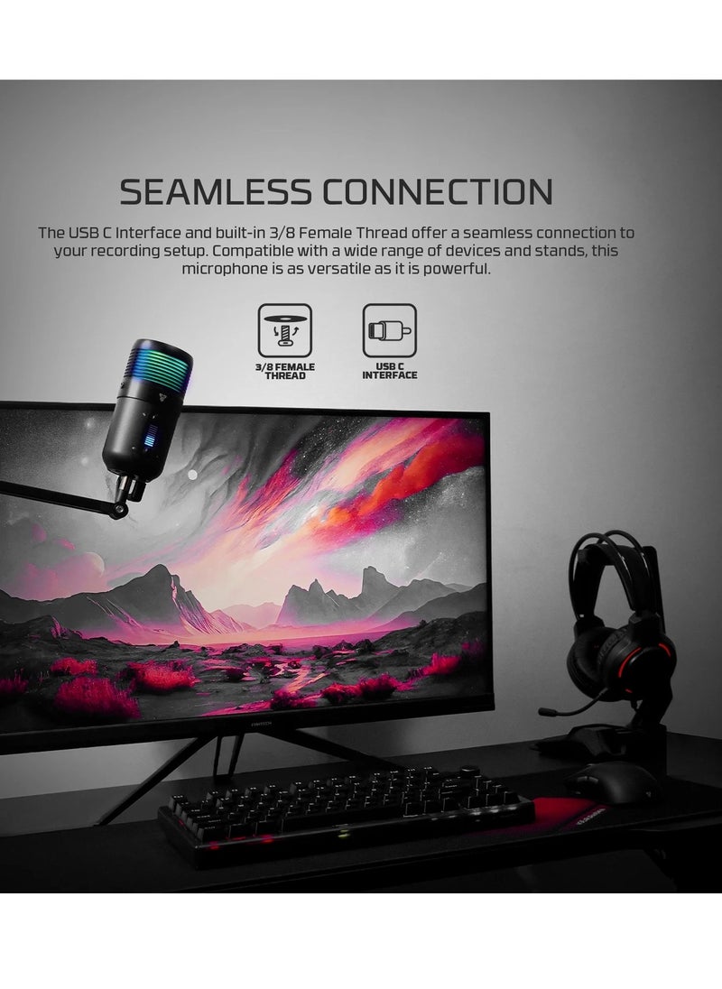 MCX03 LEVIOSA MAX Microphone USB-C RGB Professional Gaming Stream Condenser PURE PRECISION 16mm Capsule – Cardioid Polar Pattern – Noise Reduction tech – Real Time Monitoring with Headphone jack | Black