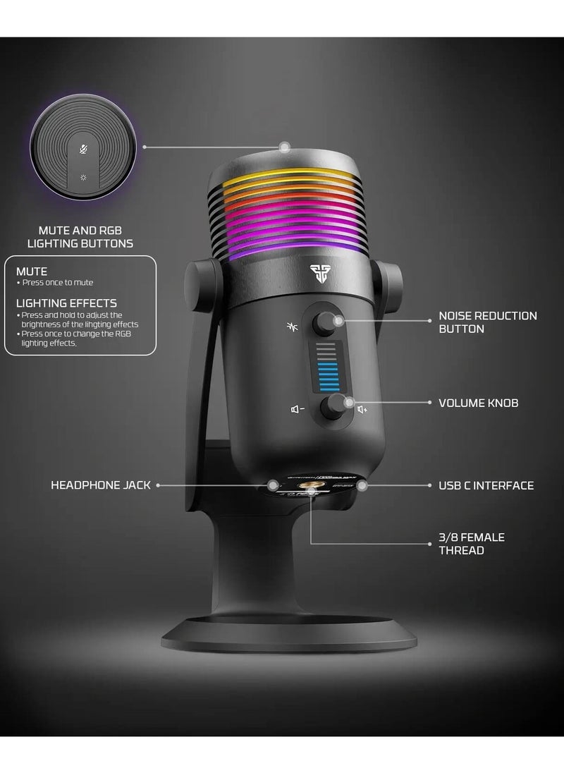 MCX03 LEVIOSA MAX Microphone USB-C RGB Professional Gaming Stream Condenser PURE PRECISION 16mm Capsule – Cardioid Polar Pattern – Noise Reduction tech – Real Time Monitoring with Headphone jack | Black