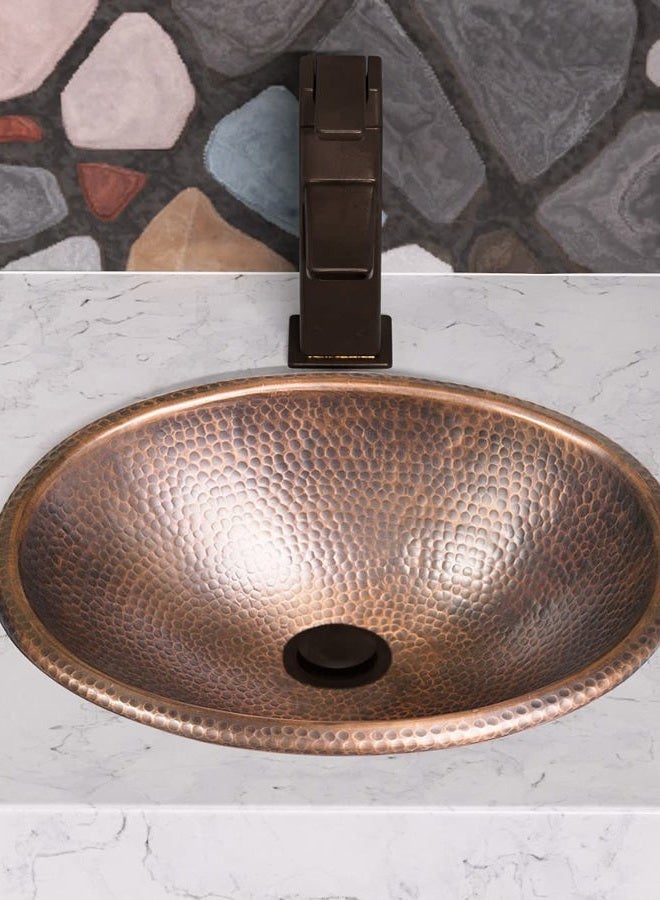 Monarch Abode Pure Copper Hand Hammered Drop-In Bathroom Vanity Sink 17" - 17 Inches (Oval) - Copper Bathroom Sinks - Copper Bowl Sink - Hammered Oval Copper Sink - Bathroom Drop-In Sink - Image 3