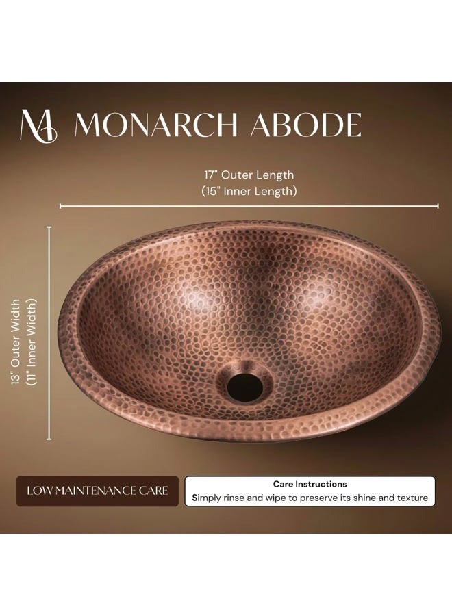Monarch Abode Pure Copper Hand Hammered Drop-In Bathroom Vanity Sink 17" - 17 Inches (Oval) - Copper Bathroom Sinks - Copper Bowl Sink - Hammered Oval Copper Sink - Bathroom Drop-In Sink - Image 2
