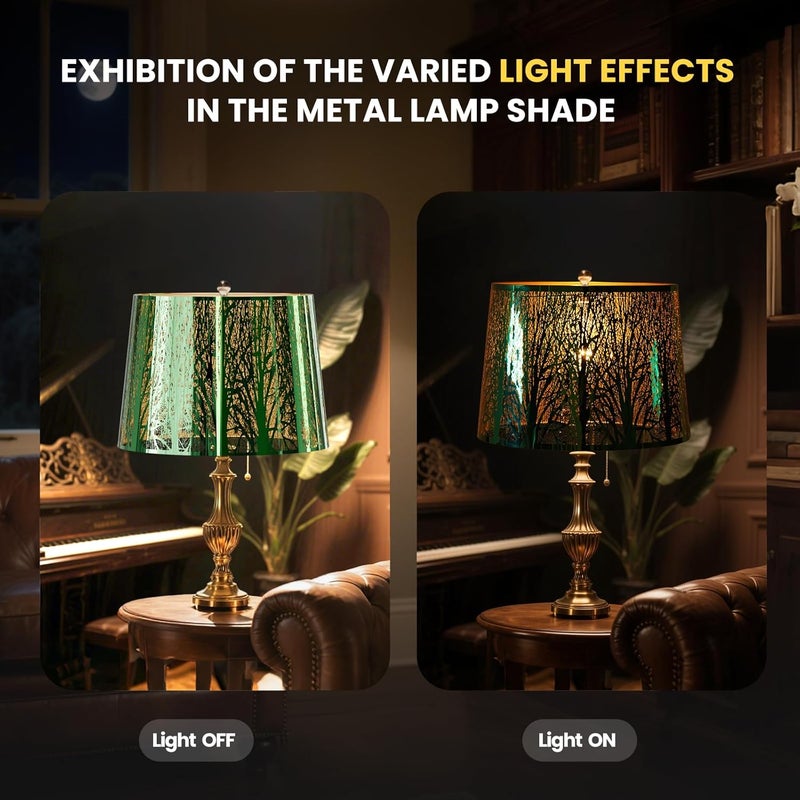 ALUCSET Large Metal Lampshade Forest Etching Forest Lamp Shade Pattern 12'' Top × 14'' Bottom × 10" Height Fits For Table Lamps and Floor Lamps Spider Fitter Stainless Steel Green outside Gold inside - Image 5
