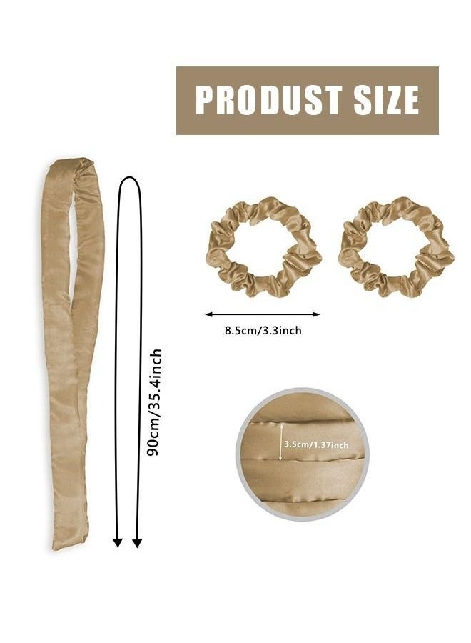 Heatless Big Waves Overnight Hair Curlers Headband, Ribbon Velvet Lining Hair Rollers Styling Tools, Hair Accessories for Women with Headband and Scrunchie (Brown) - Image 3