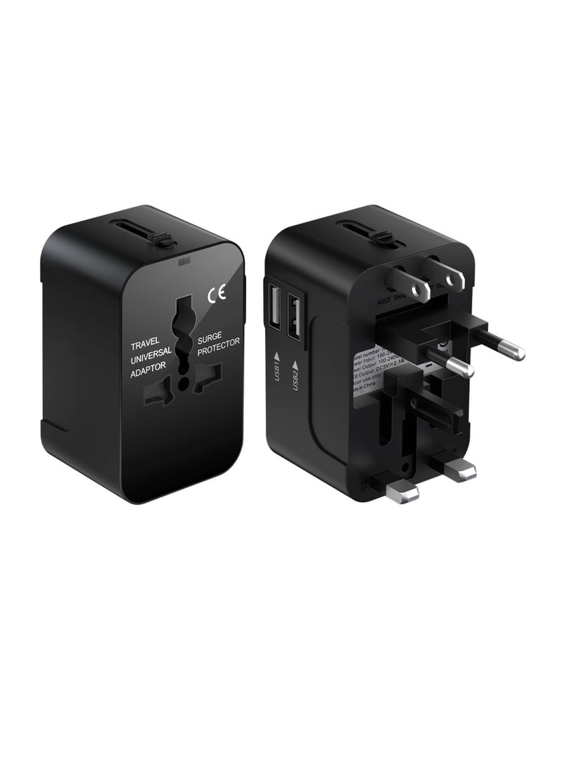 SYOSI Universal Worldwide Travel Adapter, Portable Power Adapter Converter (Black) Worldwide AC Outlet Plugs Adapters for Europe, UK, US, AU, Asia-Black, International Adaptor USB 1 and USB 2 Ports - Image 1