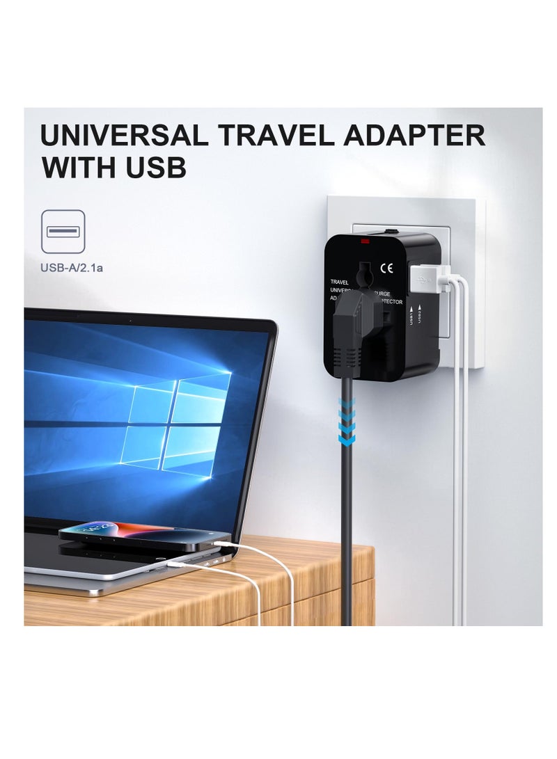 SYOSI Universal Worldwide Travel Adapter, Portable Power Adapter Converter (Black) Worldwide AC Outlet Plugs Adapters for Europe, UK, US, AU, Asia-Black, International Adaptor USB 1 and USB 2 Ports - Image 3