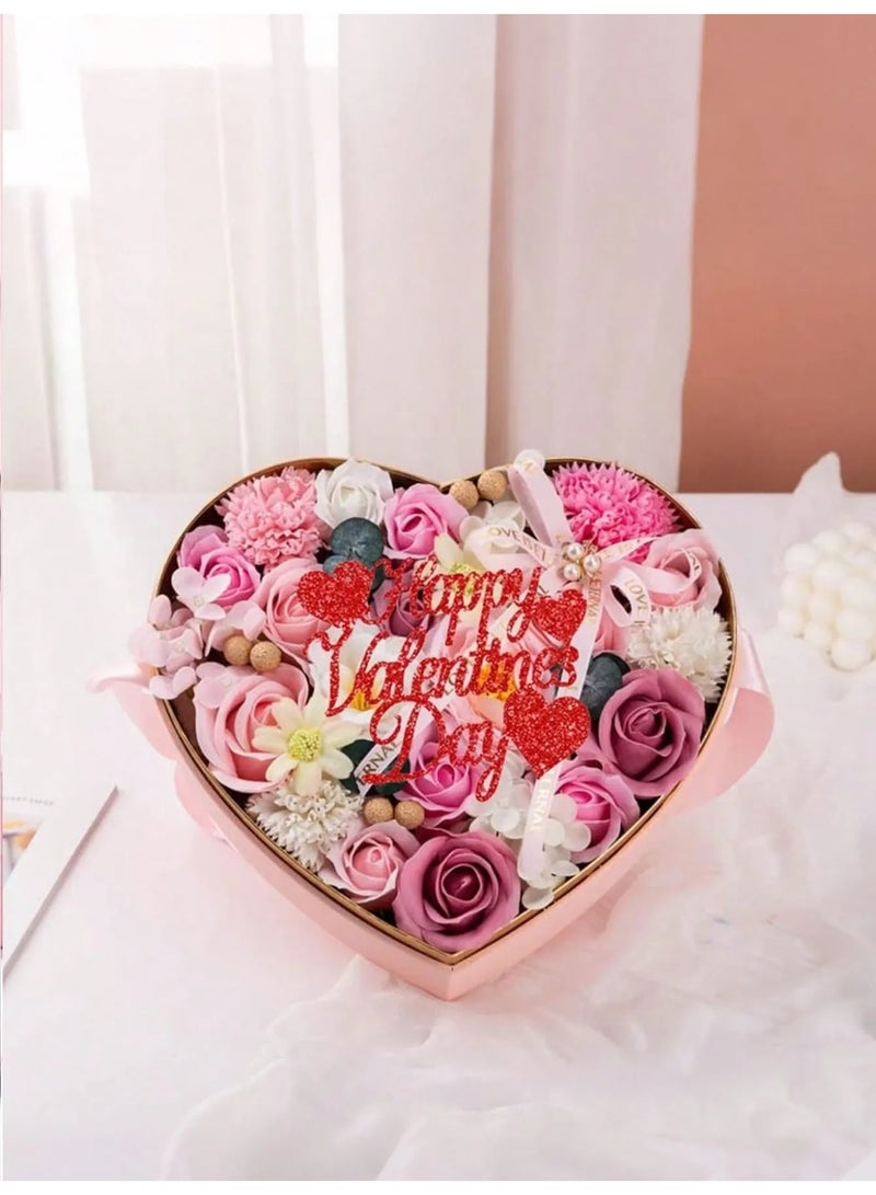 Valentine’s Day Decoration – Single Red Glitter Cake Topper with “Happy Valentine’s Day” Design, One-Piece Cake Topper Adding a Romantic and Elegant Touch to Cakes and Cupcakes for Valentine’s Day Celebrations - Image 5