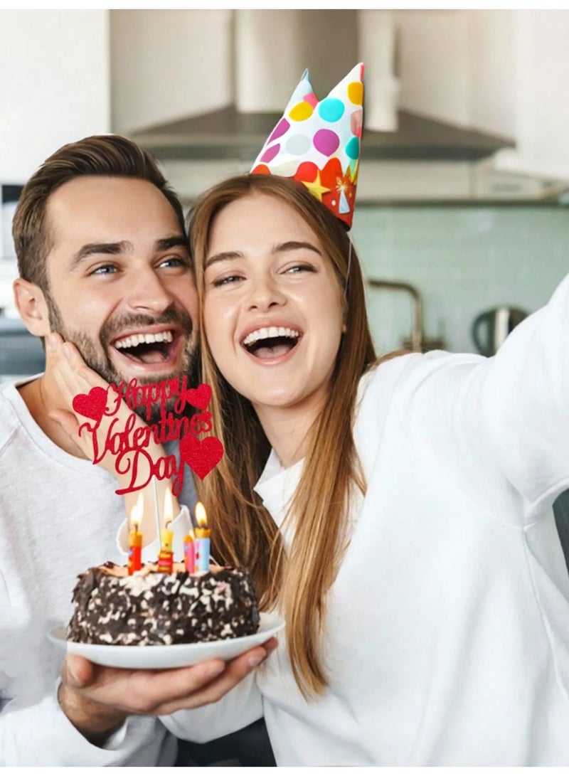 Valentine’s Day Decoration – Single Red Glitter Cake Topper with “Happy Valentine’s Day” Design, One-Piece Cake Topper Adding a Romantic and Elegant Touch to Cakes and Cupcakes for Valentine’s Day Celebrations - Image 3