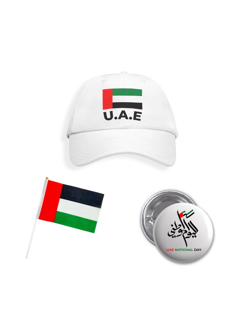 Generic UAE National Day Pack of 3 Kids Combo Pack – Includes UAE Flag Cap, Handheld Flag, and UAE Button Badge – Perfect for National Day Events, and Celebrations - Image 1