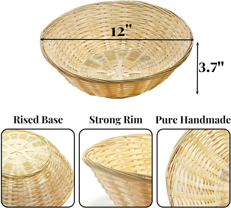 ZAVOOS 6 Pack Bamboo Bread Basket, 12 Inch Large Round Gift Baskets, Natural Bamboo Woven Wicker Berry Fruit Basket Food Storage Bin for Picnic Kitchen Restaurant - Image 2