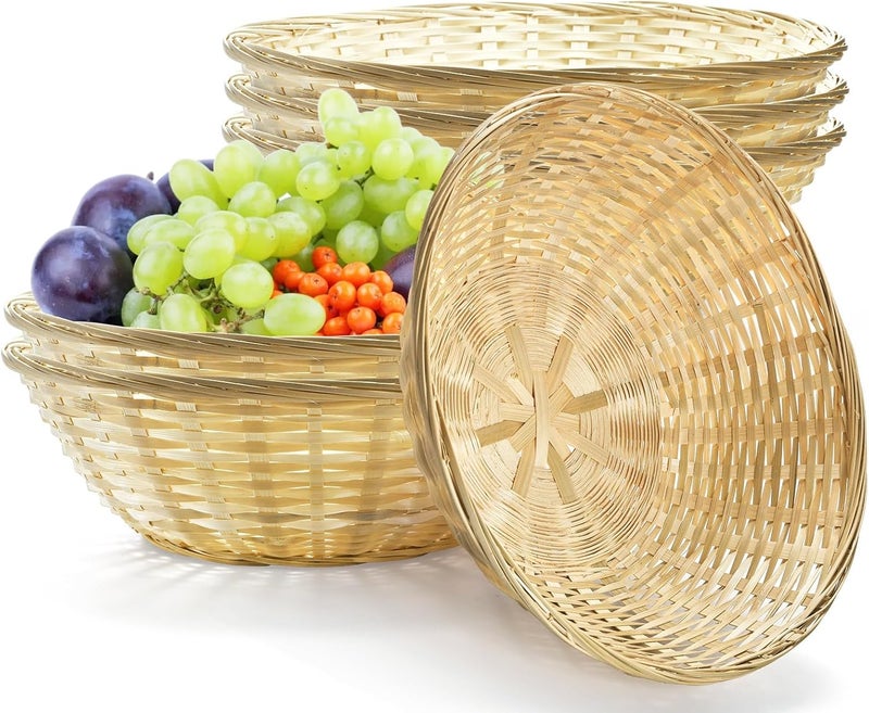ZAVOOS 6 Pack Bamboo Bread Basket, 12 Inch Large Round Gift Baskets, Natural Bamboo Woven Wicker Berry Fruit Basket Food Storage Bin for Picnic Kitchen Restaurant - Image 1