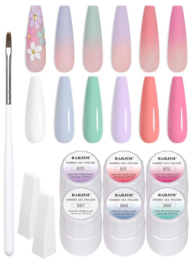 RARJSM 6Pcs Ombre Gel Polish Set with 2Pcs Sponges and 1Pcs Nail Brush Soak Off UV Pastel Gel Nail Polish Colors Sponging Gel Gradient Painting Gel for DIY French Manicure Nail Art Salon at Home - Image 1
