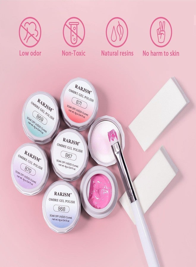 RARJSM 6Pcs Ombre Gel Polish Set with 2Pcs Sponges and 1Pcs Nail Brush Soak Off UV Pastel Gel Nail Polish Colors Sponging Gel Gradient Painting Gel for DIY French Manicure Nail Art Salon at Home - Image 2