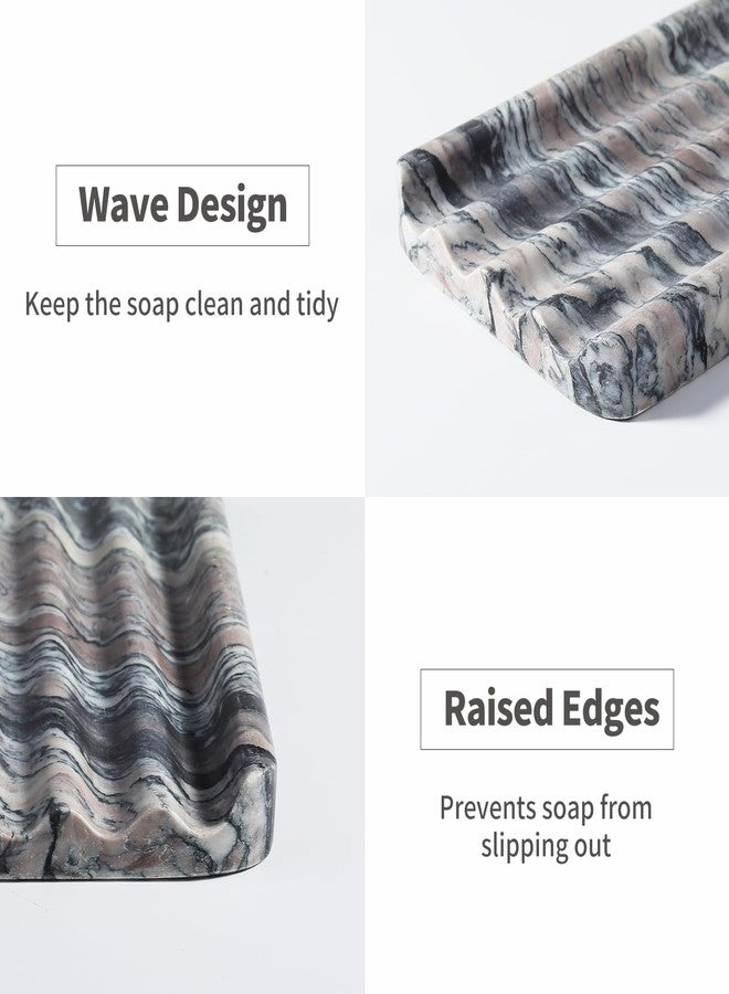 Karibiber Soap Holder for Bathroom, Black Marble Soap Dish for Kitchen Countertop, Soap Tray with Creative Wavy Design, Soap Saver for Bath Tub, Sponges, Italian Natural Stone - Image 2