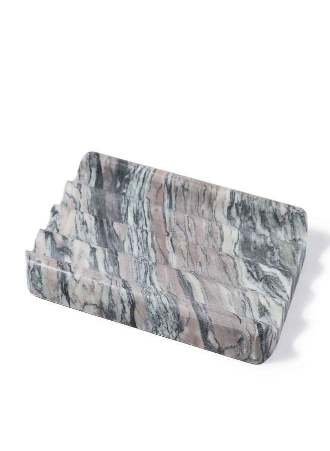 Karibiber Soap Holder for Bathroom, Black Marble Soap Dish for Kitchen Countertop, Soap Tray with Creative Wavy Design, Soap Saver for Bath Tub, Sponges, Italian Natural Stone - Image 1