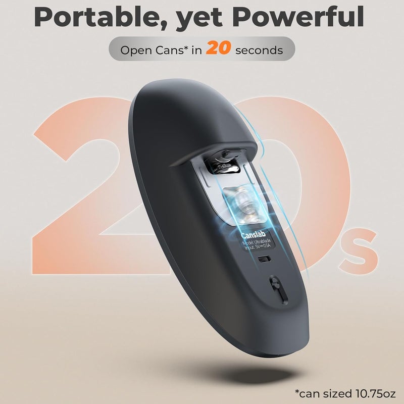 Canslab Ultrablde SE - USB Rechargeable Electric Can Opener for Kitchen for Seniors with Arthritis- Cordless Battery Powered Automatic, Side Cut, Smooth Edge, Handsfree, for Small or Large Cans, Grey - Image 3