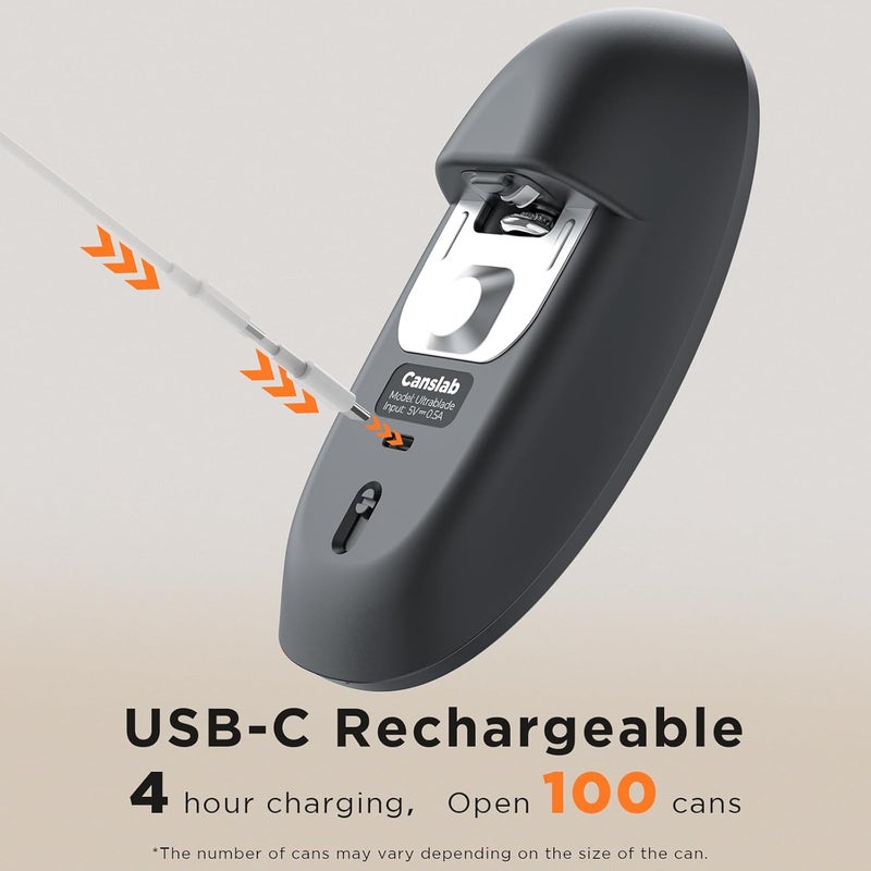 Canslab Ultrablde SE - USB Rechargeable Electric Can Opener for Kitchen for Seniors with Arthritis- Cordless Battery Powered Automatic, Side Cut, Smooth Edge, Handsfree, for Small or Large Cans, Grey - Image 2