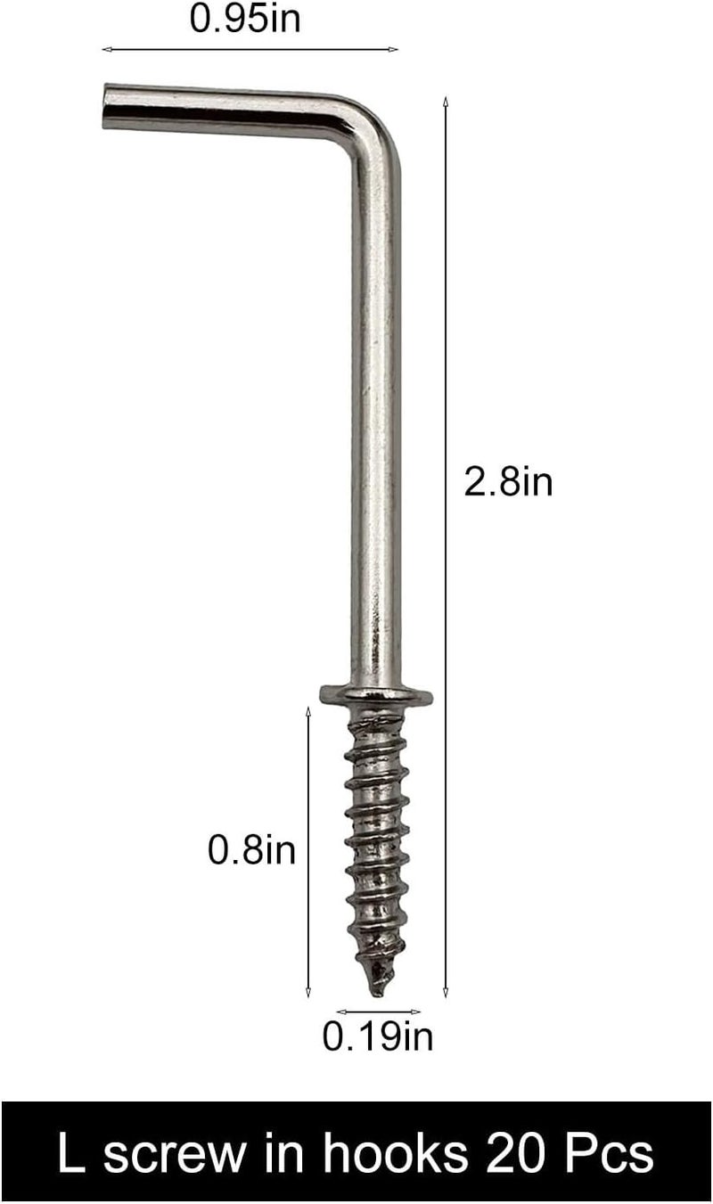 IDEALSV 2 Inch 1 Shape Screw Hooks L Shape Hooks 7 Shape Screw in Hooks Silver (20 Pack) - Image 3