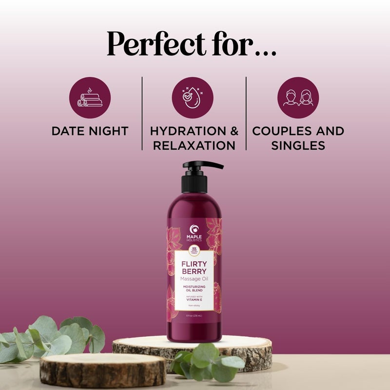 Maple Holistics Berry Sensual Massage Oil for Couples - Fun and Fruity Full Body Massage Oil for Date Night with Smooth Gliding Coconut and Sweet Almond Oil with Tempting Berry Scent - Non GMO Gluten Free and Vegan - Image 2
