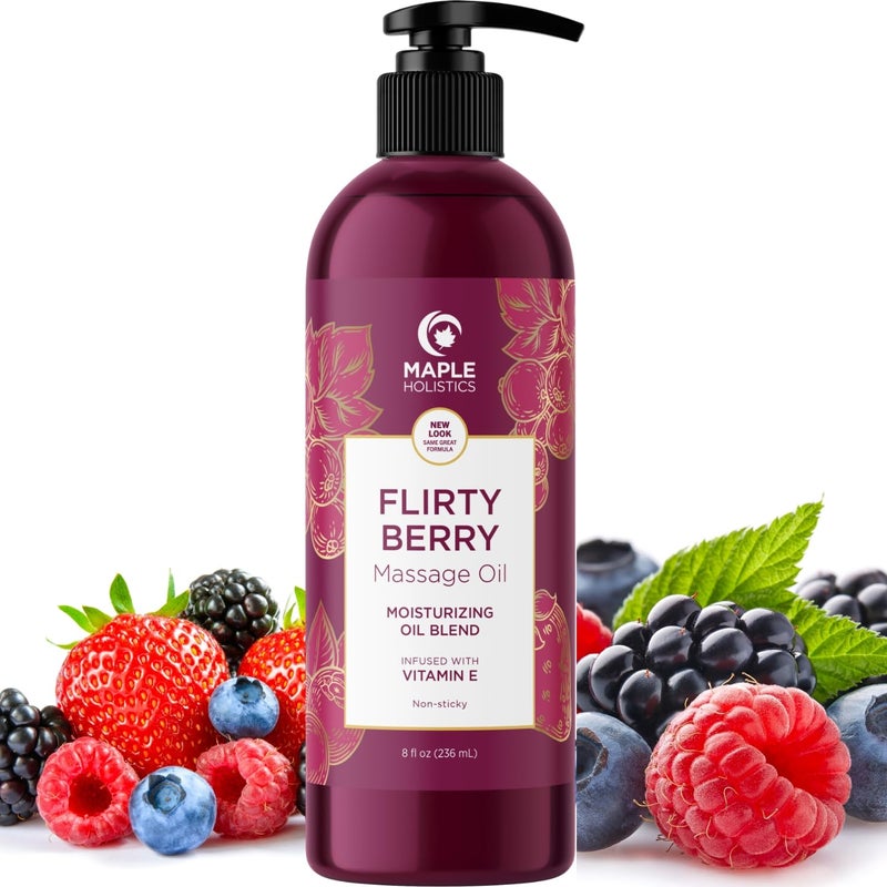 Maple Holistics Berry Sensual Massage Oil for Couples - Fun and Fruity Full Body Massage Oil for Date Night with Smooth Gliding Coconut and Sweet Almond Oil with Tempting Berry Scent - Non GMO Gluten Free and Vegan - Image 1