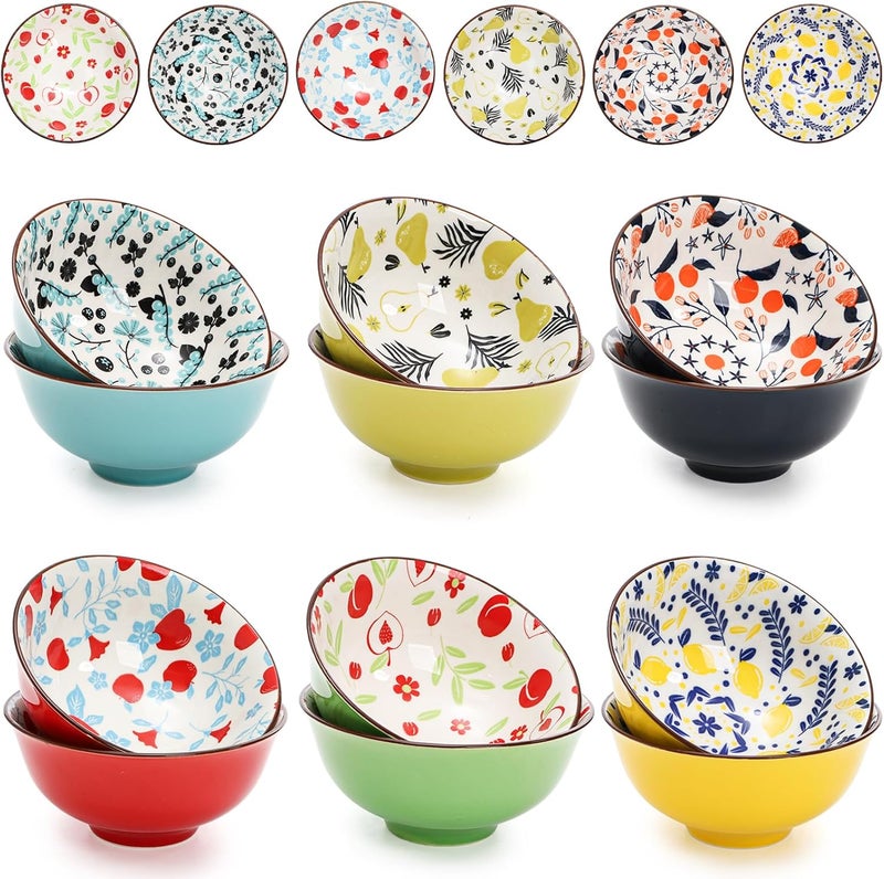 Cedilis 12 Pack Small Ceramic Bowls 10 Floz Porcelain Dessert Bowls Assorted Colorful Ice Cream Bowl Decorative Bowl Set for Dip Condiments Side Dishes Soup Snack Yogurt Appetizer Rice - Image 1