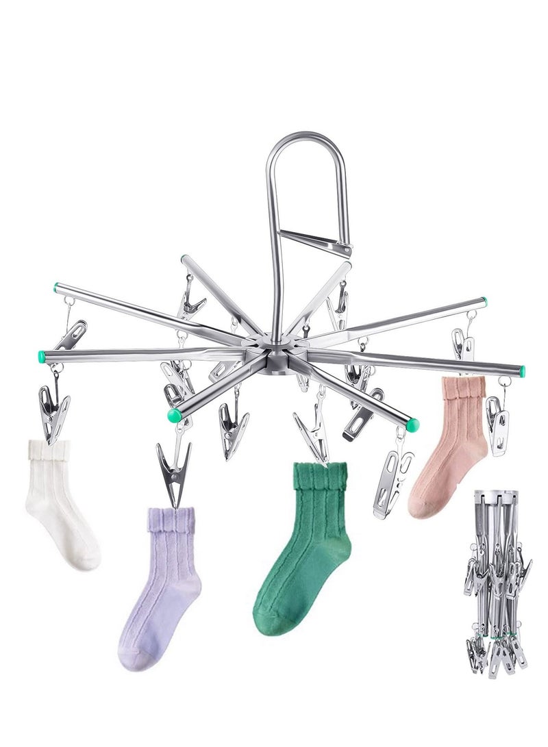 Sock Dryer Stainless Steel 16 Pegs Swivel Hook Clothes Drying Hanger Rustproof Clothesline Windproof Hanging Dryer for Underwear Socks Bras Baby Clothes Gloves - Image 1