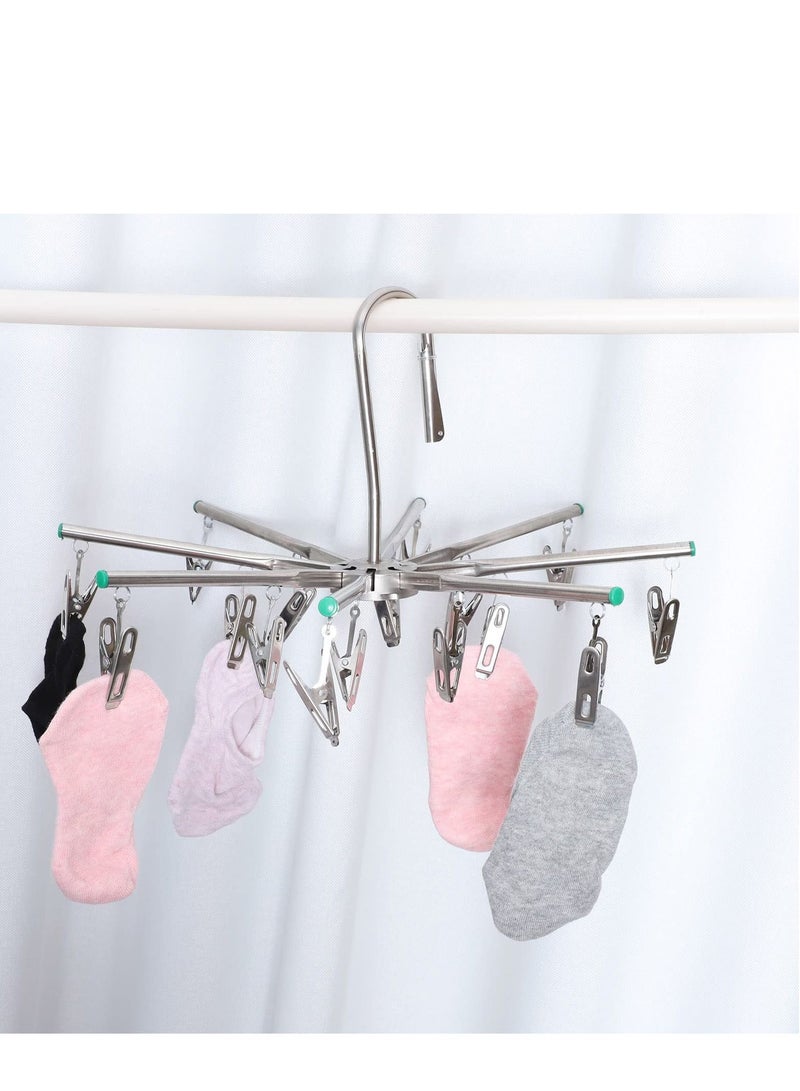 Sock Dryer Stainless Steel 16 Pegs Swivel Hook Clothes Drying Hanger Rustproof Clothesline Windproof Hanging Dryer for Underwear Socks Bras Baby Clothes Gloves - Image 5