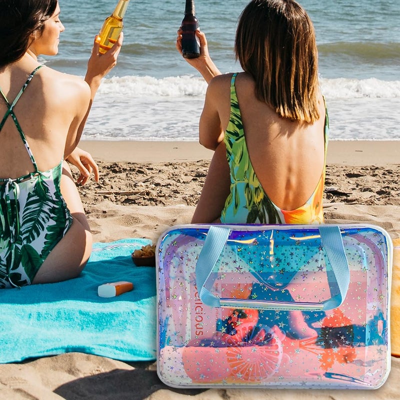 TotePrint TPU Holographic Blue Clear Star Large Cosmetic Bag and Travel Pouch with Handle,Durable TPU Material,Zipper Design-Ideal for Makeup,Travel Essentials (Holographic Blue) - Image 4
