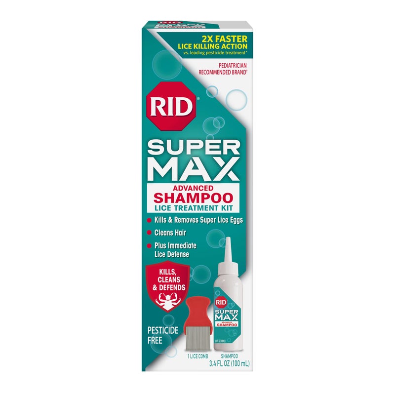 RID Super Max Advanced Shampoo Lice Removal Treatment, 3.4 Fl Oz, Includes Nit Removal Comb - Image 1