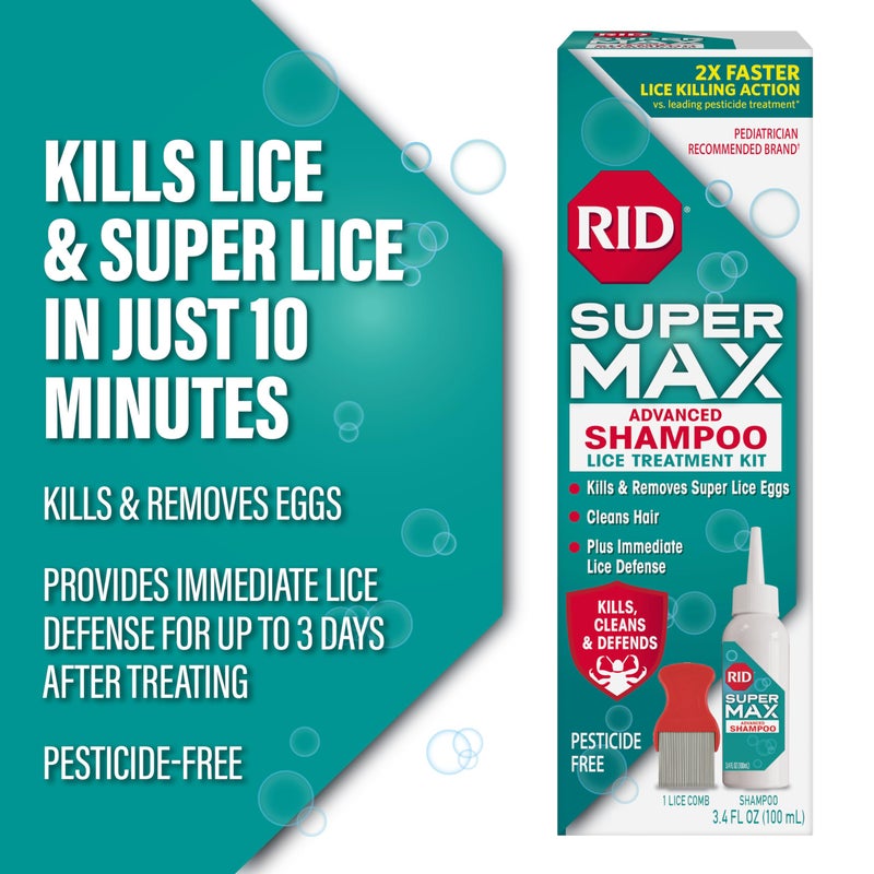 RID Super Max Advanced Shampoo Lice Removal Treatment, 3.4 Fl Oz, Includes Nit Removal Comb - Image 3