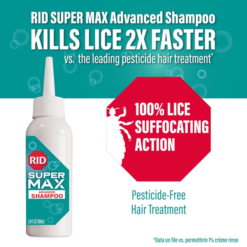 RID Super Max Advanced Shampoo Lice Removal Treatment, 3.4 Fl Oz, Includes Nit Removal Comb - Image 2
