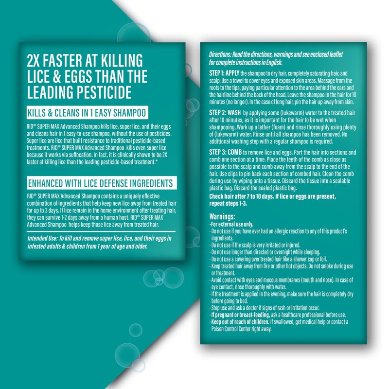 RID Super Max Advanced Shampoo Lice Removal Treatment, 3.4 Fl Oz, Includes Nit Removal Comb - Image 5