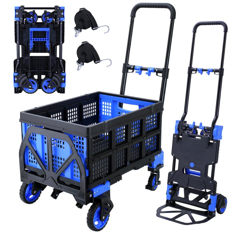 JJSMKCH 2in1Folding Hand Truck Dolly with Folding Basket 330LBS Capacity Foldable Hand cartFolding Dolly with Retractable HandleHand Truck Foldable with 4 Wheels for Moving 