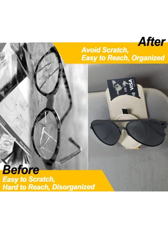 Sunglass Holder for Car Visor, Magnet Adsorbed Sunglasses Accessories Parts, Leather Holder, Visor Clip Glasses Cards Beige 1PCS - Image 4