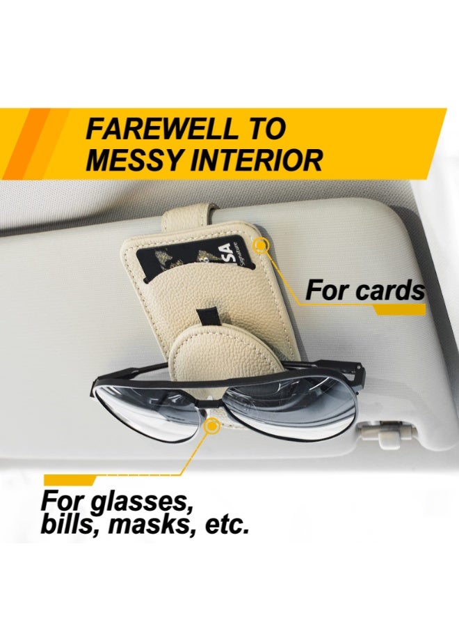 Sunglass Holder for Car Visor, Magnet Adsorbed Sunglasses Accessories Parts, Leather Holder, Visor Clip Glasses Cards Beige 1PCS - Image 3