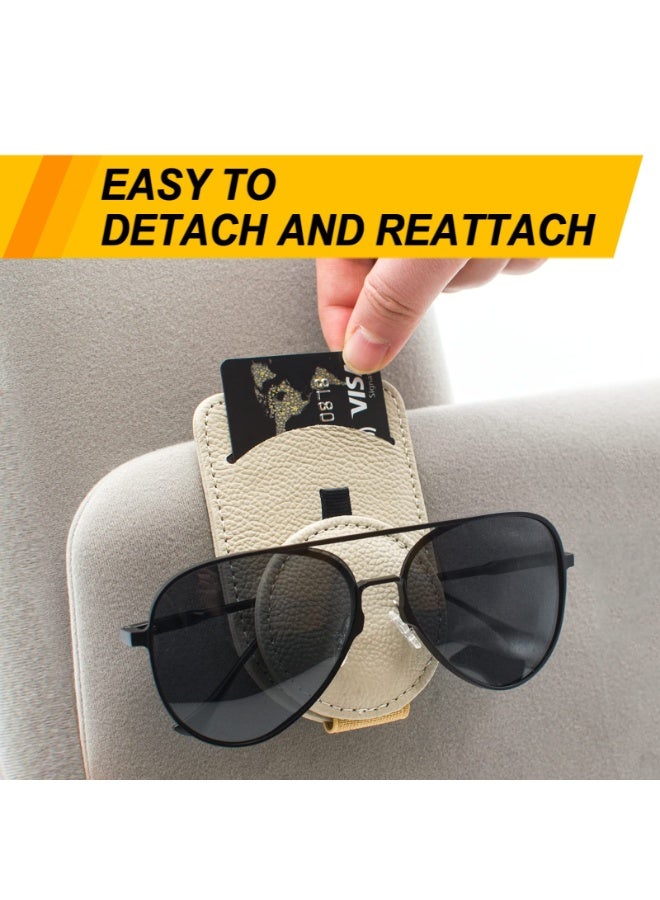 Sunglass Holder for Car Visor, Magnet Adsorbed Sunglasses Accessories Parts, Leather Holder, Visor Clip Glasses Cards Beige 1PCS - Image 2
