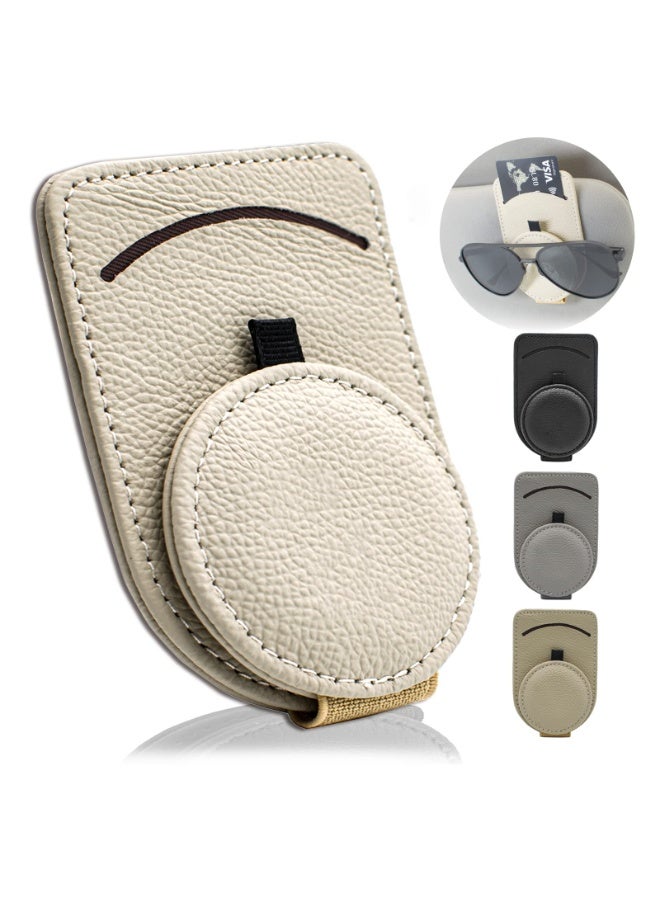 Sunglass Holder for Car Visor, Magnet Adsorbed Sunglasses Accessories Parts, Leather Holder, Visor Clip Glasses Cards Beige 1PCS - Image 1