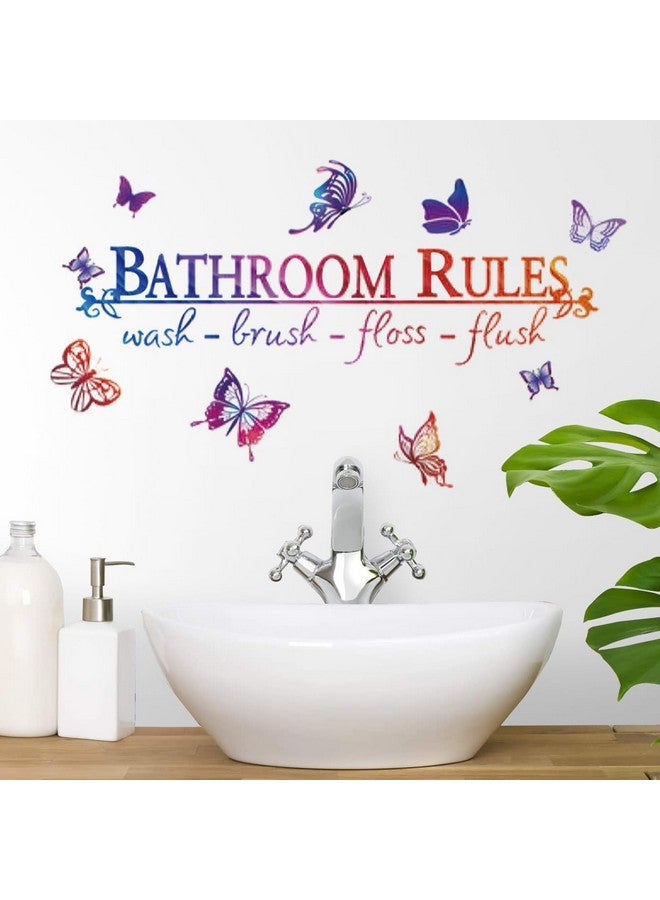 LiveGallery Creative Colorful Quotes Bathroom Rules Wall Stickers Rainbow Butterfly with Educateation Lettering Saying Wall Decals for Bathroom Washroom Washbasin Office Home Decoration - Image 3