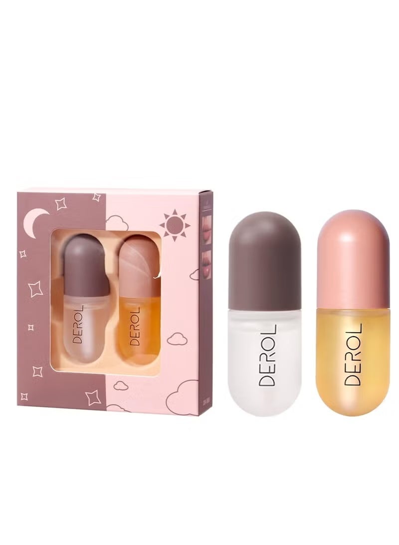 ديرول مجموعة تكبير الشفاه، سيروم طبيعي لتكبير الشفاه والعناية بها، قناع للشفاه، ملمع شفاه، محسن للشفاه للحصول على شفاه أكثر امتلاءً، حشو للشفاه، للحصول على شفاه ممتلئة، تقليل الخطوط الدقيقة وترطيب الشفاه، زيادة مرونة الشفاه (5.5 مل × 2) - Image 1