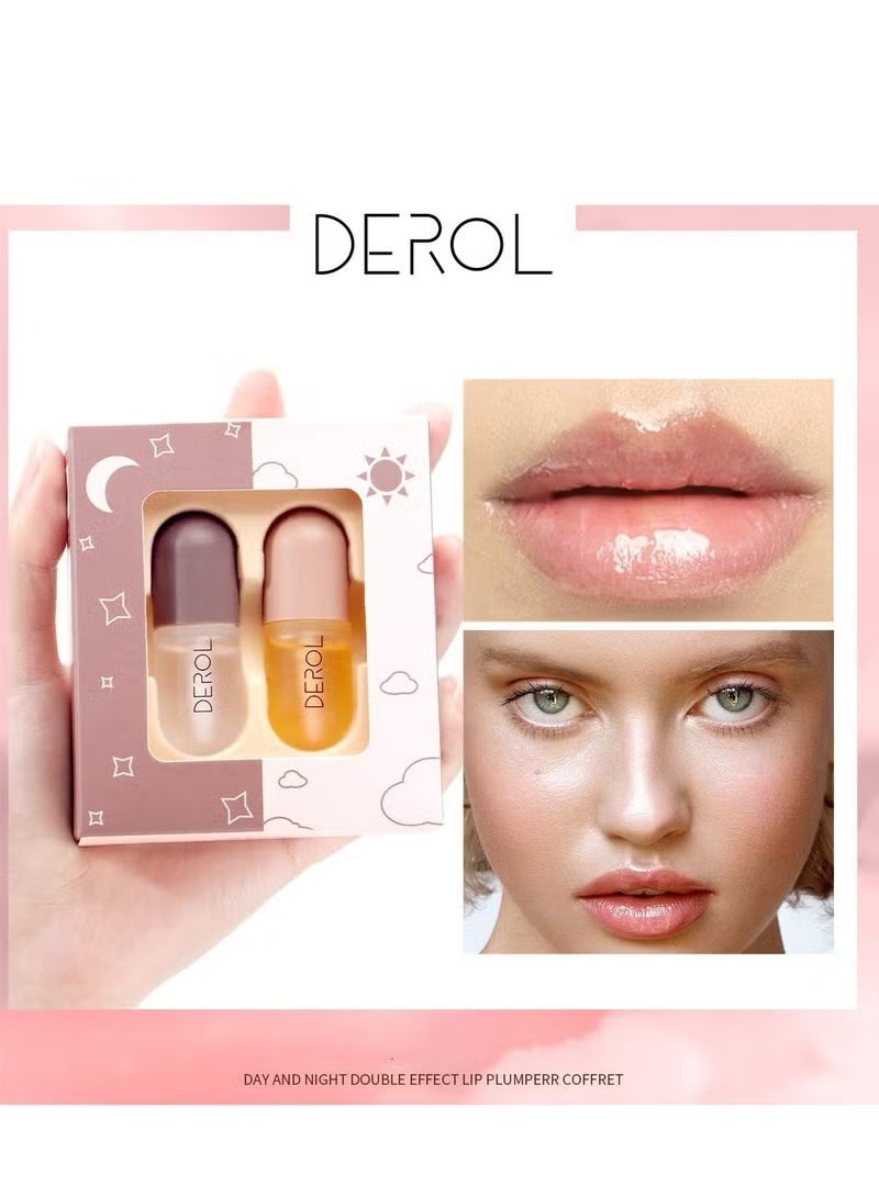 ديرول مجموعة تكبير الشفاه، سيروم طبيعي لتكبير الشفاه والعناية بها، قناع للشفاه، ملمع شفاه، محسن للشفاه للحصول على شفاه أكثر امتلاءً، حشو للشفاه، للحصول على شفاه ممتلئة، تقليل الخطوط الدقيقة وترطيب الشفاه، زيادة مرونة الشفاه (5.5 مل × 2) - Image 2