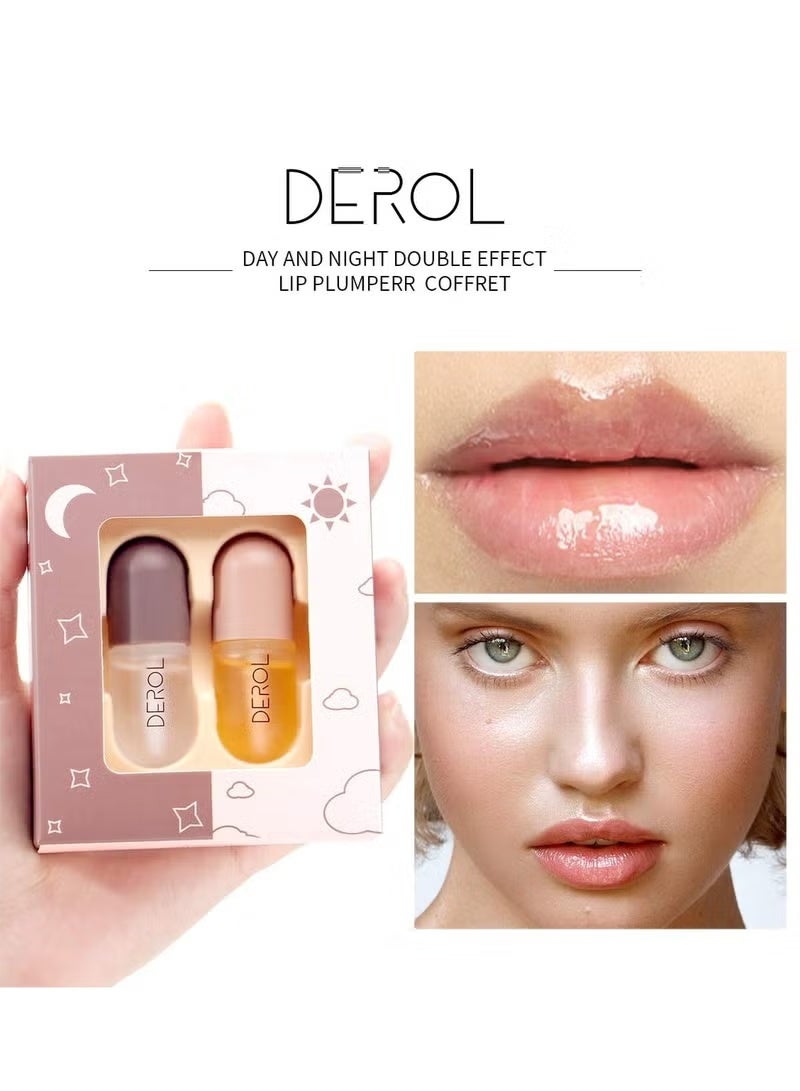 ديرول مجموعة تكبير الشفاه، سيروم طبيعي لتكبير الشفاه والعناية بها، قناع للشفاه، ملمع شفاه، محسن للشفاه للحصول على شفاه أكثر امتلاءً، حشو للشفاه، للحصول على شفاه ممتلئة، تقليل الخطوط الدقيقة وترطيب الشفاه، زيادة مرونة الشفاه (5.5 مل × 2) - Image 3
