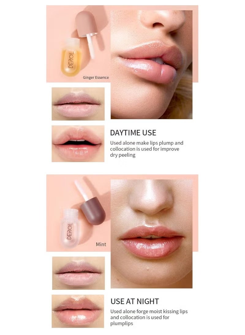 ديرول مجموعة تكبير الشفاه، سيروم طبيعي لتكبير الشفاه والعناية بها، قناع للشفاه، ملمع شفاه، محسن للشفاه للحصول على شفاه أكثر امتلاءً، حشو للشفاه، للحصول على شفاه ممتلئة، تقليل الخطوط الدقيقة وترطيب الشفاه، زيادة مرونة الشفاه (5.5 مل × 2) - Image 4