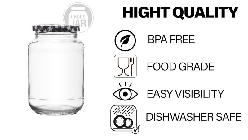 Croco Jar 500Ml Glass Jar Round Shape With Black White Strip Cap Rust Proof Air Tight Kitchen Stuff Storage Glass Jar 12 - Image 3
