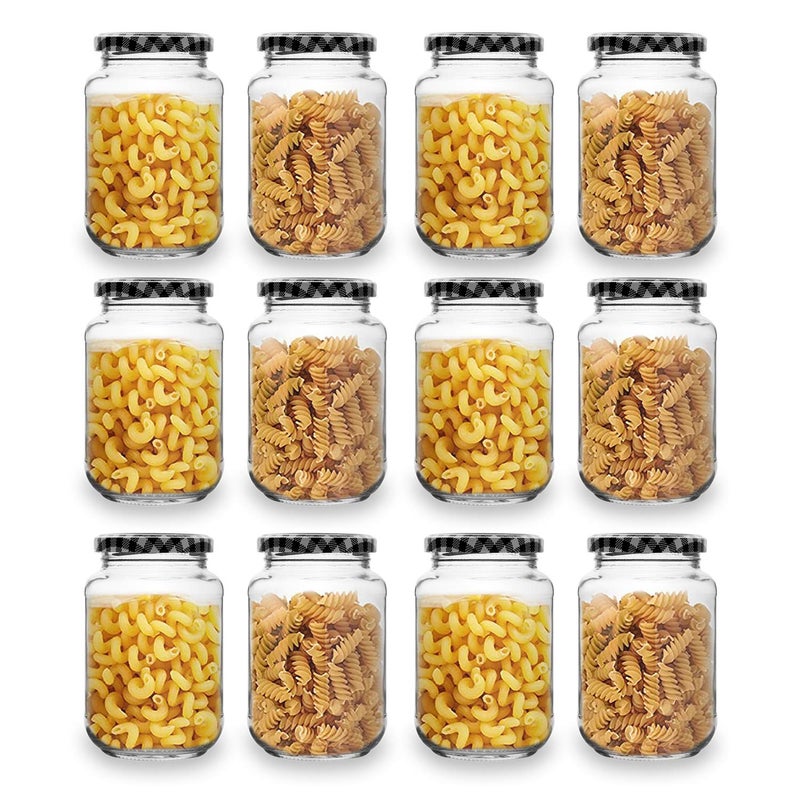 Croco Jar 500Ml Glass Jar Round Shape With Black White Strip Cap Rust Proof Air Tight Kitchen Stuff Storage Glass Jar 12 - Image 1