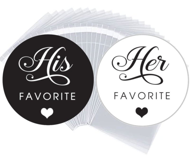Digitaldoodlebug 100 Labels 1.9 Inch His Her Favorite Wedding Favors Black White Stickers (4x6 Bags) - Image 1