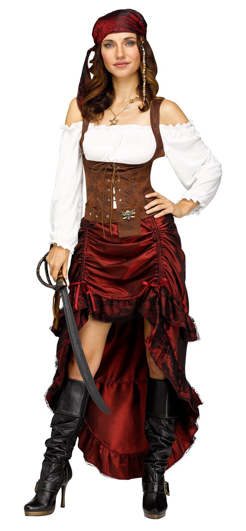 Fun World Women's Pirate Queen Adult Costume, Multi, M/L Size 10-14 - Image 1