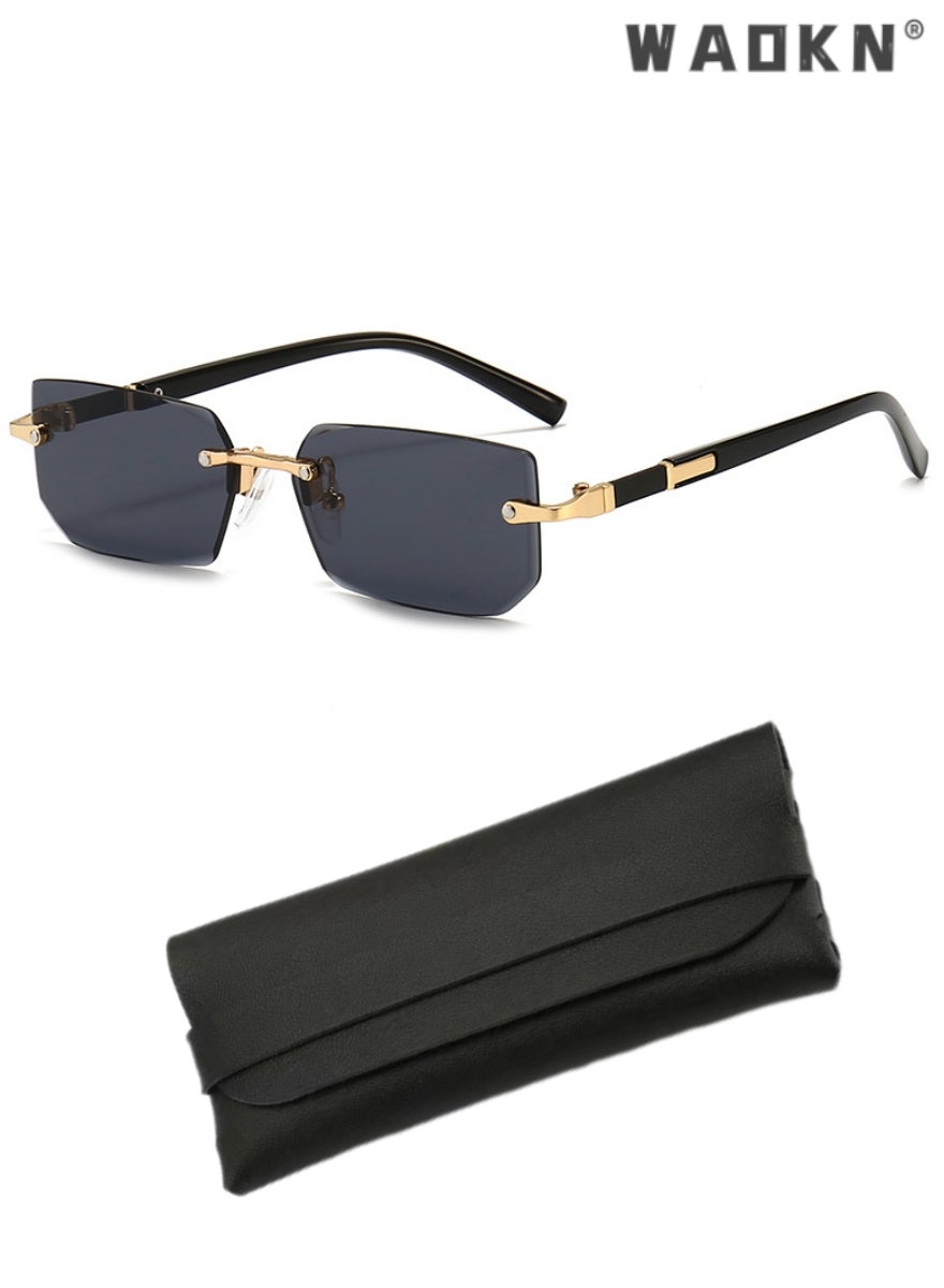WAOKN Metal Rimless Sunglasses Men Ultra Light Rectangle Candy