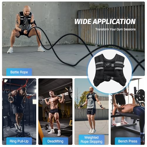 ZELUS Weighted Vest, 6lb/8lb/12lb/16lb/20lb/25lb/30lb Weight Vest with Reflective Stripe for Workout, Strength Training, Running, Fitness, Muscle Building, Weight Loss, Weightlifting, Black(16 lb) - Image 5