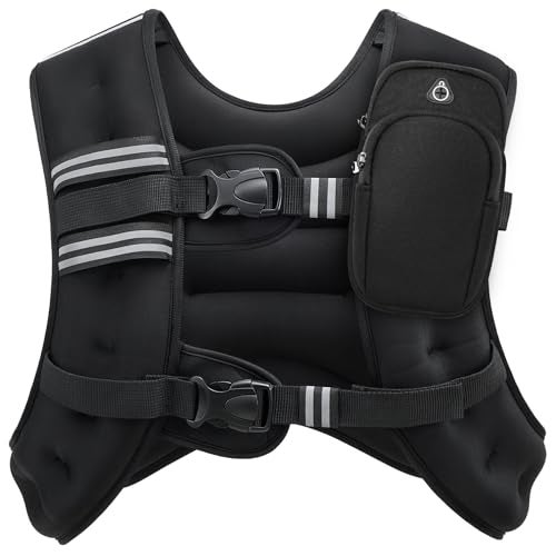 ZELUS Weighted Vest, 6lb/8lb/12lb/16lb/20lb/25lb/30lb Weight Vest with Reflective Stripe for Workout, Strength Training, Running, Fitness, Muscle Building, Weight Loss, Weightlifting, Black(16 lb) - Image 1