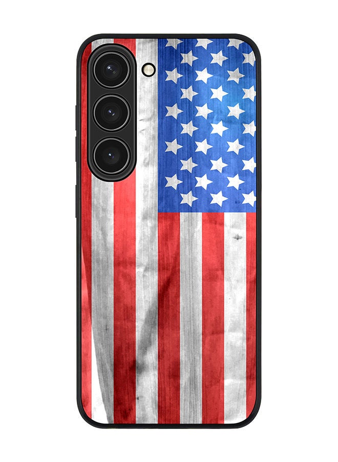 Stylizedd Rugged Black edge case for Samsung Galaxy S23 5G Slim fit Soft Case Flexible Rubber Edges Anti Drop TPU Gel Thin Cover - USA Grunge Flag - Image 1