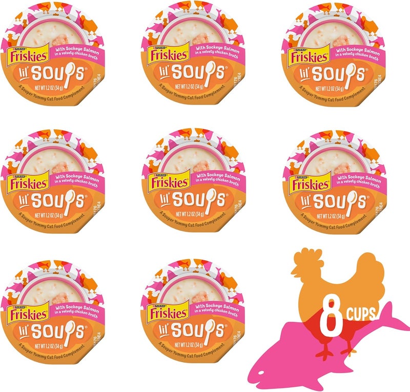 Friskies Purina Friskies Lil' Soups Grain Free Cat Food Toppers with Sockeye Salmon in Chicken Broth - 8 Pack of 1.2 oz Cups - Image 3
